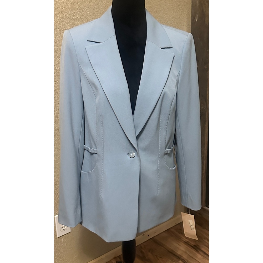 New Caslon Womens 12P Crystal Blue Single Button Blazer Corporate Travel